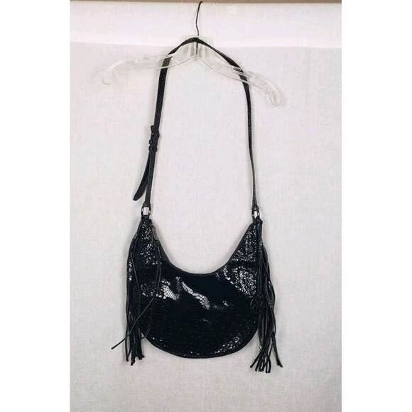 Women's Michael Kors M Rhea Crystal Black Slouchy Shoulder Handbag Patent Python - Picture 2 of 10